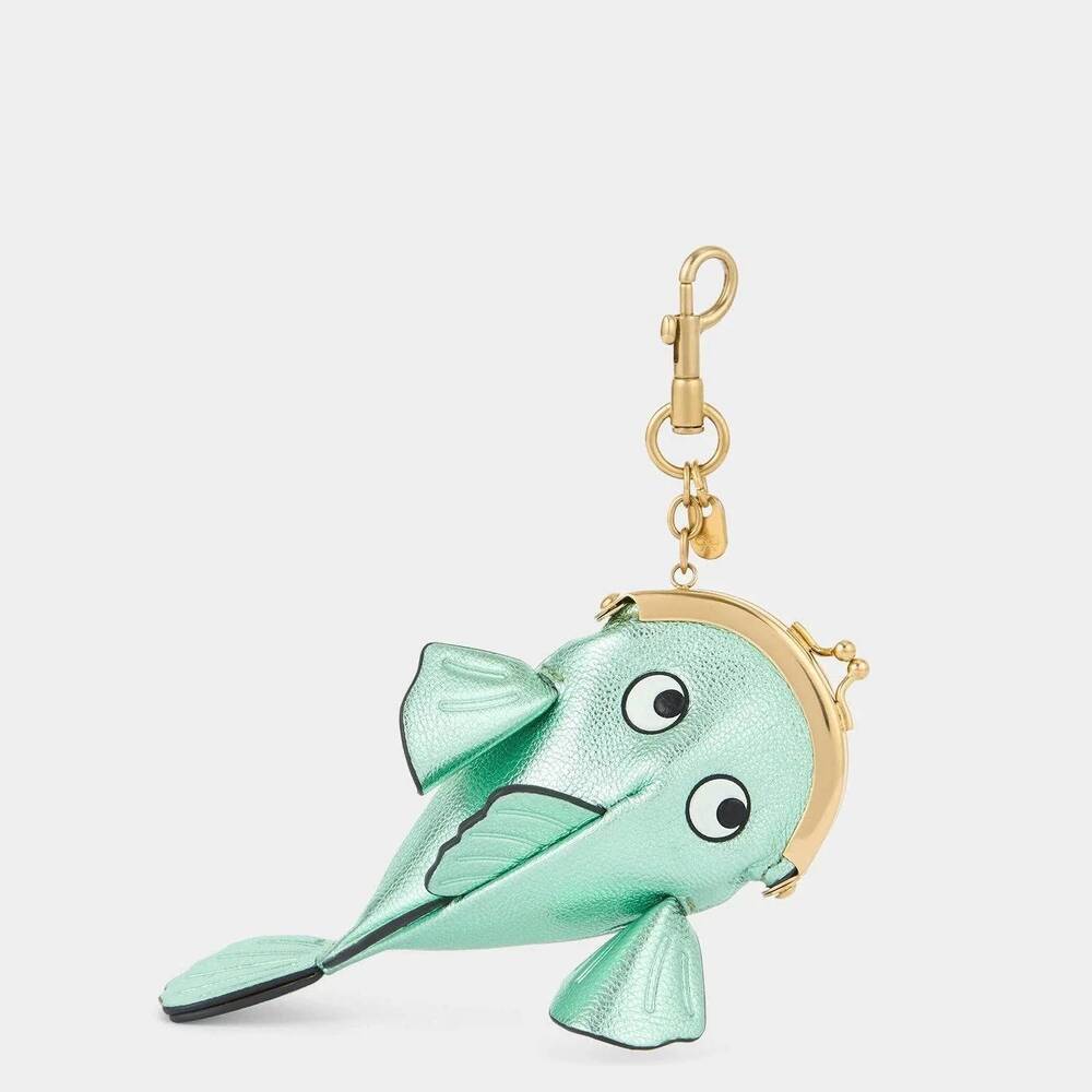 NEW ANYA HINDMARCH women's fish coin purse charm in green